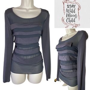MM Couture Sheer Layered Long Sleeve GRAY Shirt Top